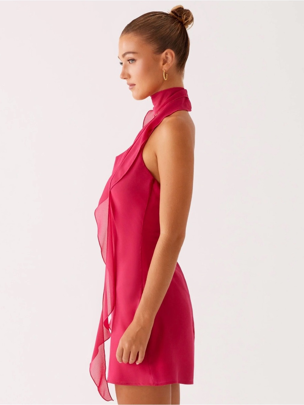 Peppermayo Fuchsia Ruffle Halter Mini Dress - Picture 4 of 6